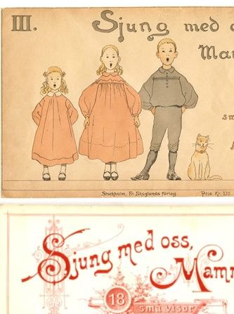 Bilderna ovan föreställer framsida och titelsida av häfte nr 3 i en serie om 9  av sjung för oss mamma.
I denna utgåva kallades visan för 