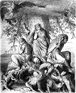 Nornorna Urd, Verdandi och Skuld under världsasken Yggdrasil av den tyske konstnären Ludwig Burger